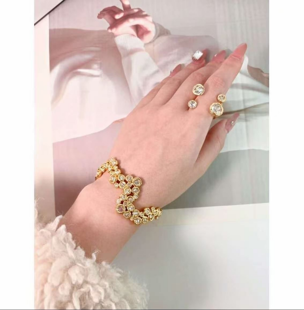 Alexis Bittar Modern Open Cuff Gold Bracelet Multi‑Size Bezel Rhinestone
